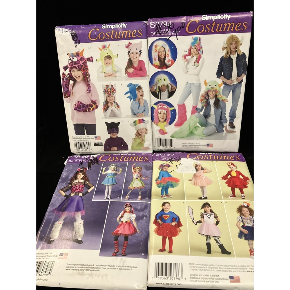 Simplicity Costumes & Hats Pattern 0794 0795 0796 0798 Halloween Party Kids